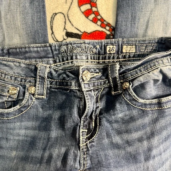 Miss Me Blue Straight Leg Jeans with Intricate Pocket Design - Picture 2 of 4